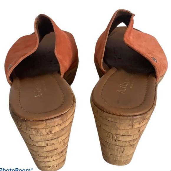 A. Giannetti Orange Suede Wedge Slides Sz 9.5 - Picture 4 of 8